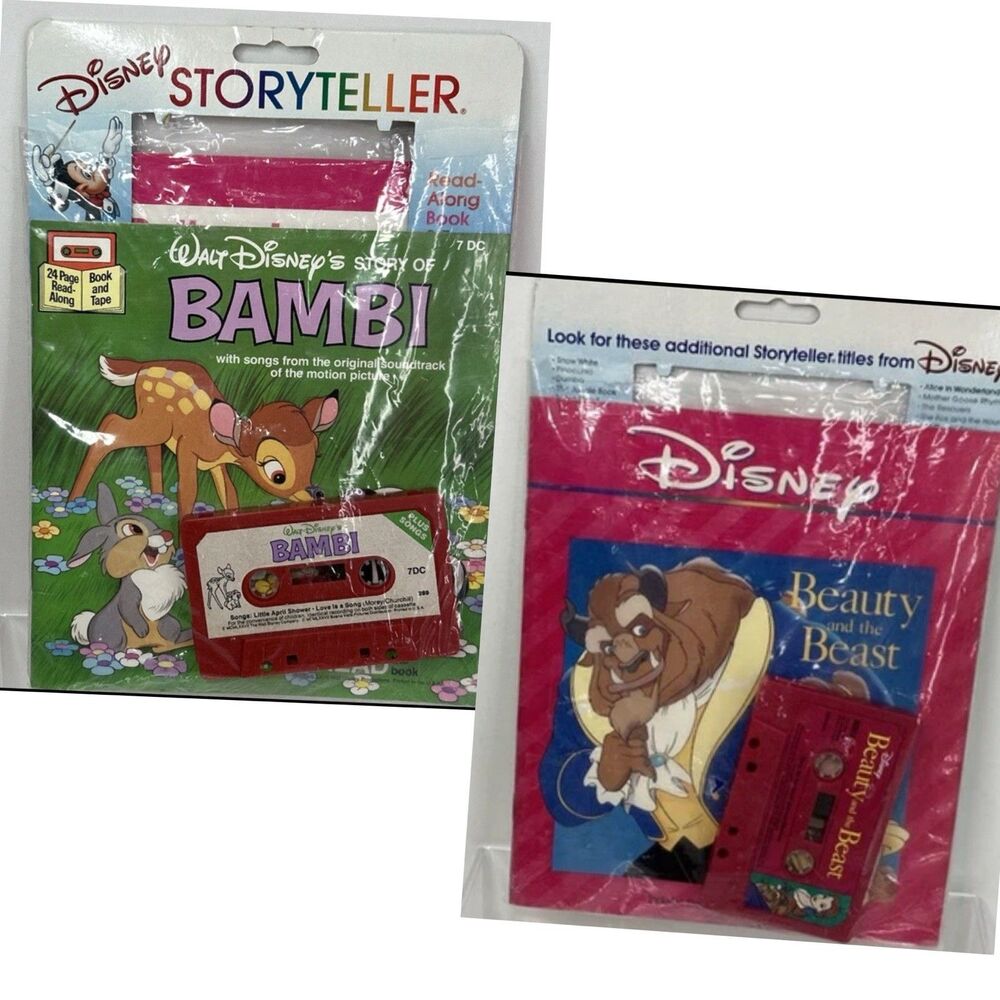 Vtg Disney Storyteller Set Bambi & Beauty The Beast Book Cassette Read Along